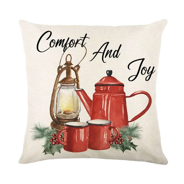 Christmas Decor Pillow Cover 18x18 in Linen Throw - Axyaa Home Decor