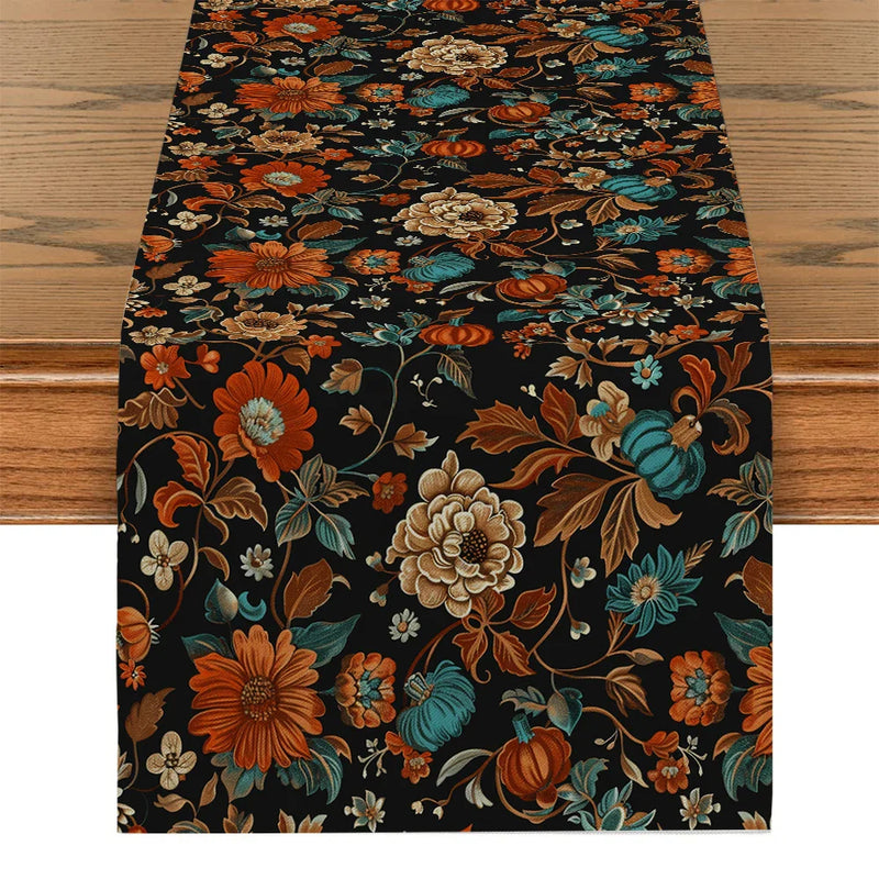 Axyaa Thanksgiving Flower Table Runner - Home Kitchen Dining Decor