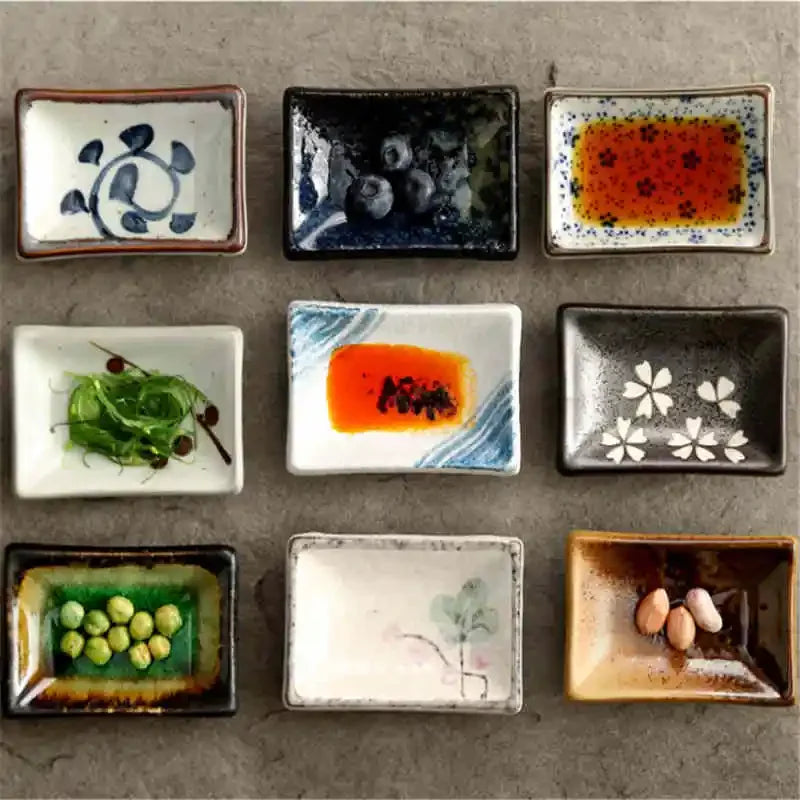 Axya Ceramic Sushi Sauce Dish Set - Japanese Style Cherry Blossom Tray