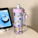 Axyaa Cute Hearts Filter Straw Water Bottle - 650ml Gym Tea Coffee Cup