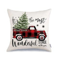 Axyaa Christmas Throw Pillow Covers - Festive Farmhouse Decor with Xmas Trees, Truck & Buffalo Plaid