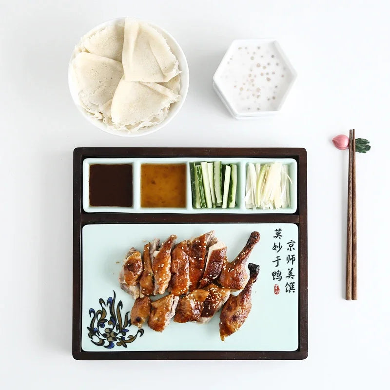 Axya Bamboo Wood Ceramic Peking Duck Plate: Restaurant Mood Tableware