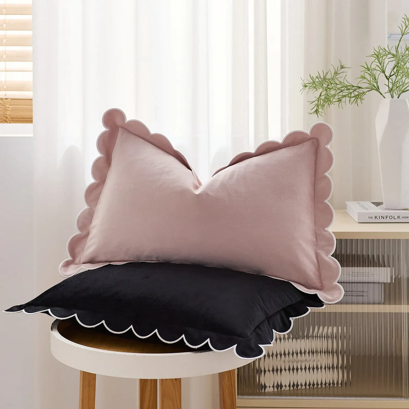 Axyaa Wave Fringed Velvet Cushion Cover in Various Colors