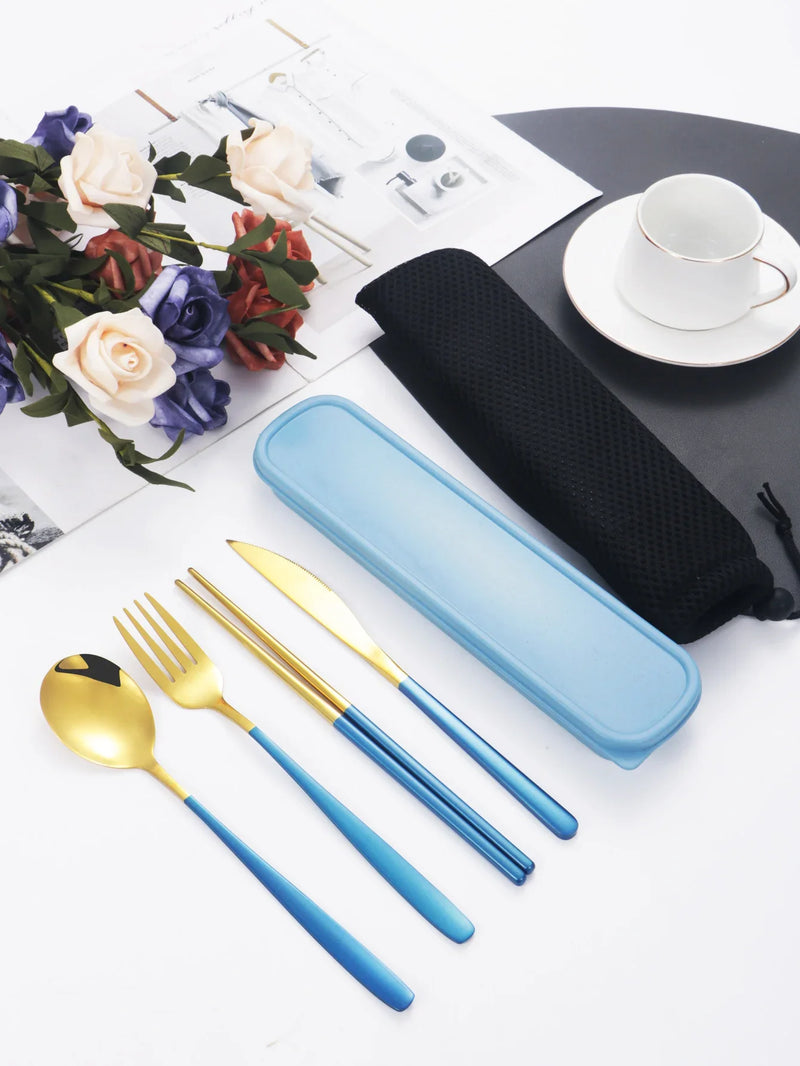 Axyaa 4-Piece Portable Travel Cutlery Set with Box