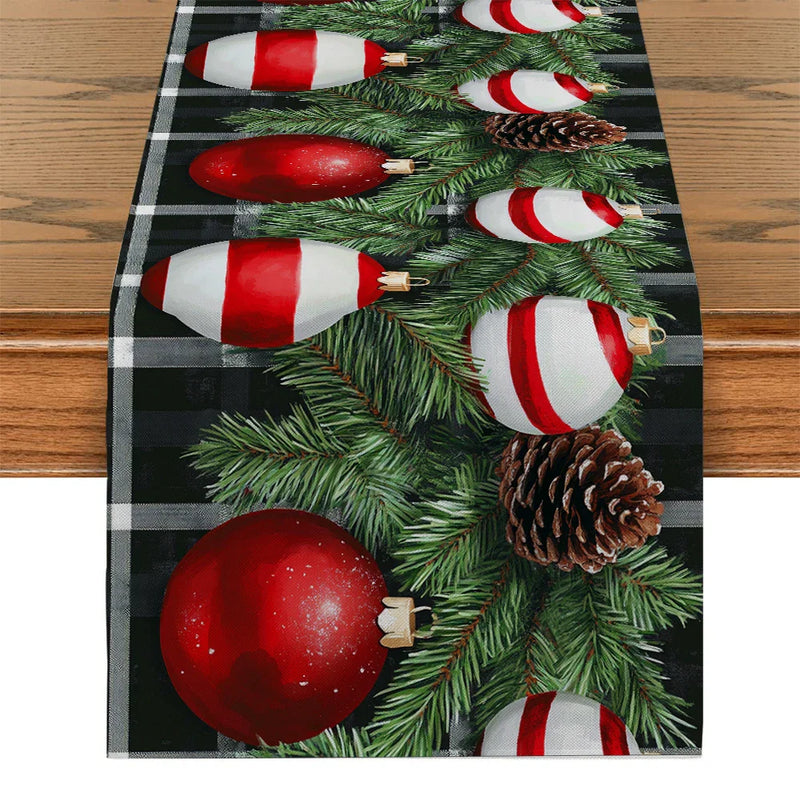 Axyaa Christmas Holly Pine Cone Table Runner