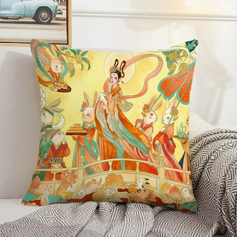 Axyaa Chinese Landscape Pillowcase 40x40 50x50 Cushions Covers Home Decor