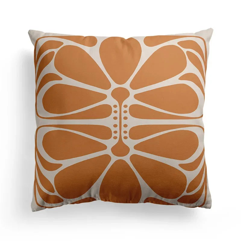 Axyaa Nordic Orange Geometric Flower Print Throw Pillow Cover for Home and Office
