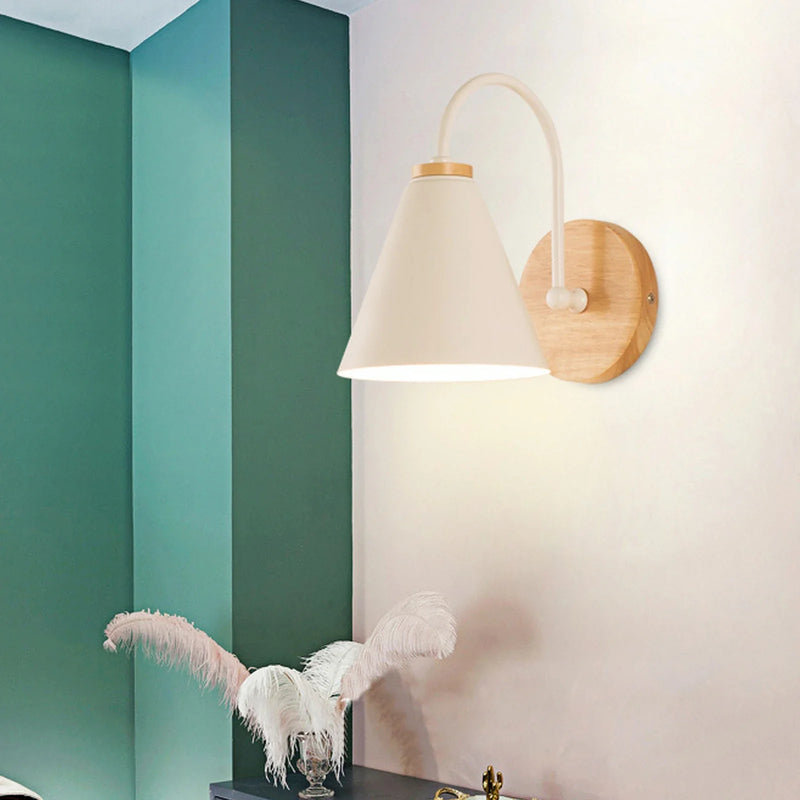 Nordic Style Wooden Wall Light for Bedroom by Axyaa - Modern E27 LED Sconce Fixture