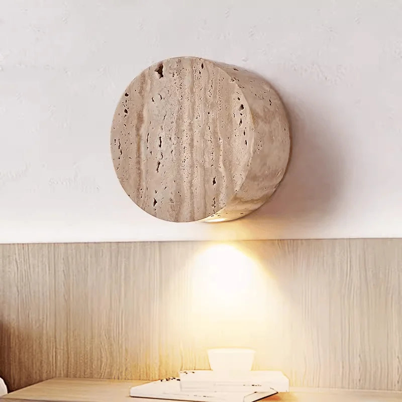 Axyaa Wabi Sabi LED Wall Light Yellow Travertine Stone Room Decoration