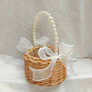 Axyaa Willow Rattan Wedding Basket Half Moon Storage Handle Flower Girls Picnic Container
