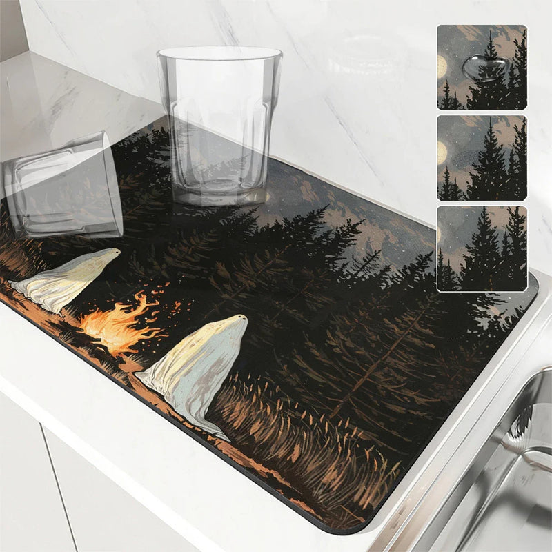 Axyaa Halloween Desk Drain Pad: Heat Resistant Dish Drying Mat, Non-slip Kitchen Placemat