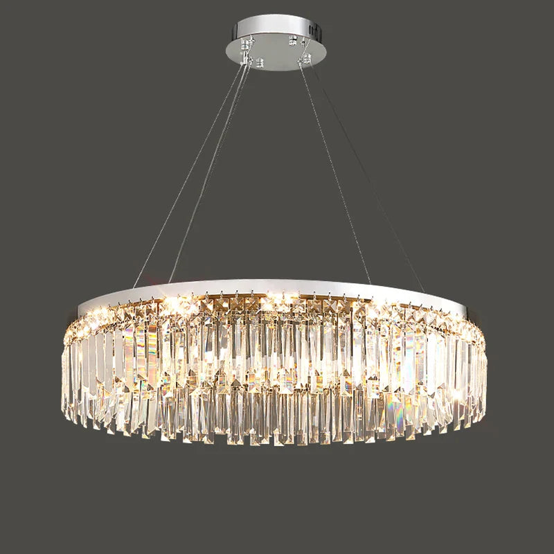 Axyaa Silver LED Crystal Chandelier: Modern Luxury Round Ceiling Light