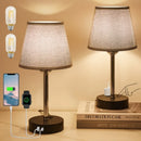 Axyaa Touch Control Table Lamps Set of 2 with USB-C/A Port, AC Outlet, Rechargeable LEDs