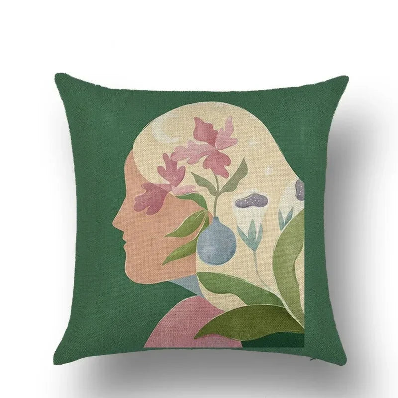 Abstract Portrait Painting Linen Sofa Pillow Case Set by Axyaa Art Decor
