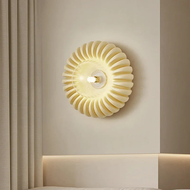 Axyaa Retro Round Bedside Wall Lamp High-end White Glass Sconce