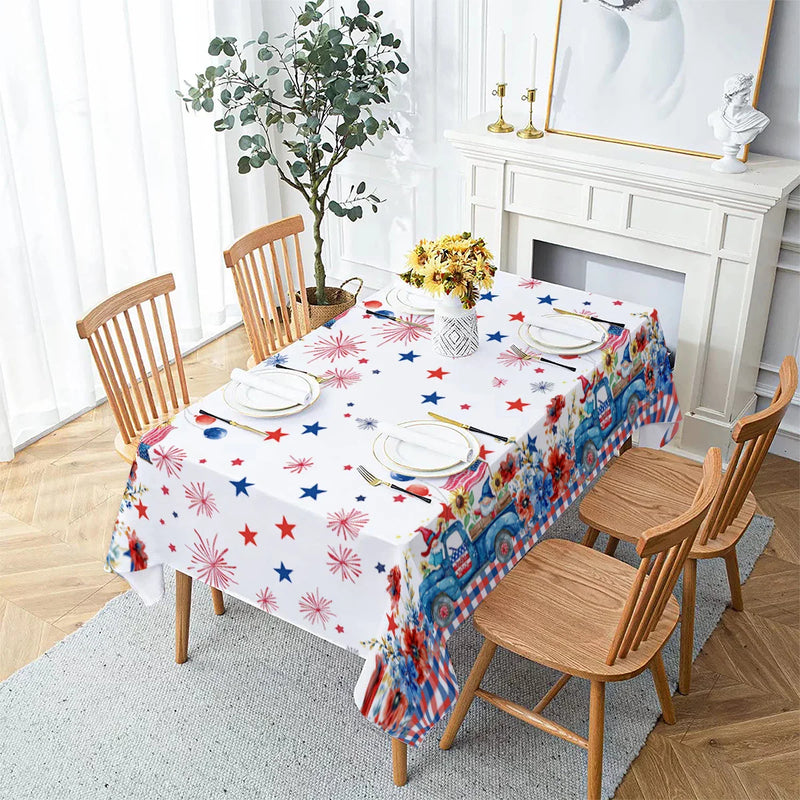 Axyaa Waterproof Rectangular Tablecloth for Coffee Table - Independence Day Flower Print