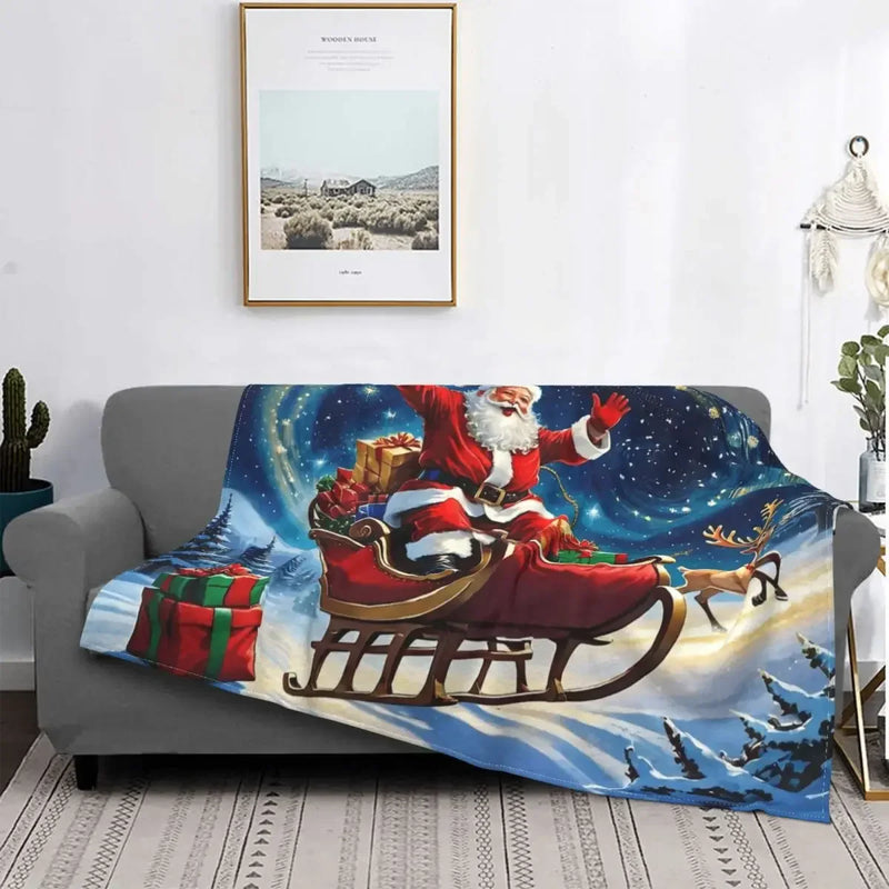 Axyaa Christmas Santa Claus Fuzzy Throw Blanket