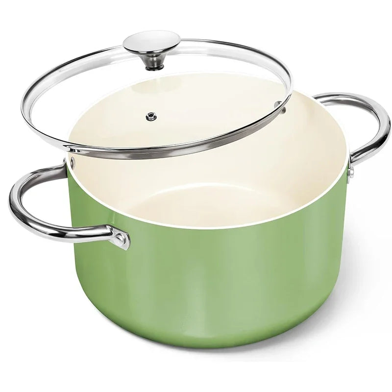 Axyaa 6-Qt Nonstick Ceramic Coated Stock Pot with Lid Induction Compatible