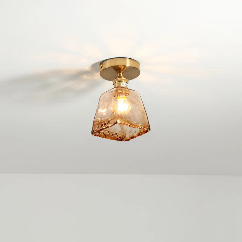 Axyaa Modern Amber Glass LED Ceiling Lights with Copper Socket for Home Decoration
