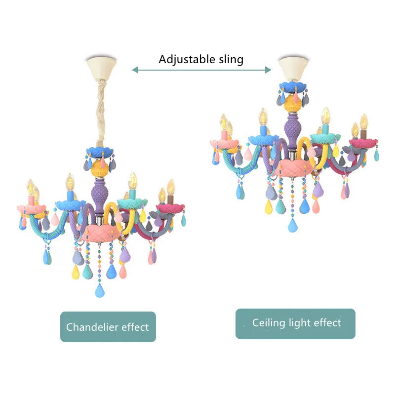 Axyaa Crystal Chandelier - Modern Macaron Color Rainbow Lustres, Children's Room Princess Luminaire