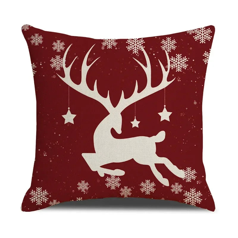 Axyaa Christmas Linen Print Throw Pillow Cover for Home Sofa, Living Room and Bedroom