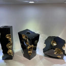 Axyaa Black Ceramic Geometric Square Vase with Golden Notch - Home Decor Accessory