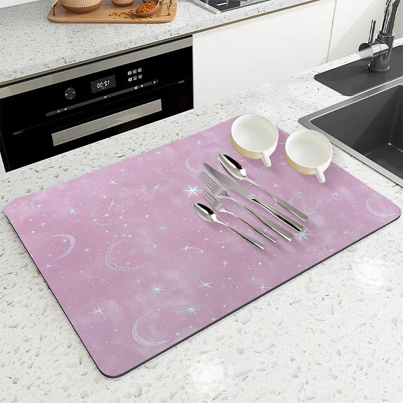 Axyaa Star Space Absorbent Mat: Antiskid, Quick Dry, Draining Coffee & Dish Drying Mat