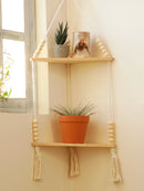 Axyaa Boho Wood Corner Shelf Display Stand Handmade Macrame Floating Shelves