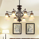Axyaa Rustic Glass Shade Chandelier - Vintage Metal Hanging Lamp for Living Room