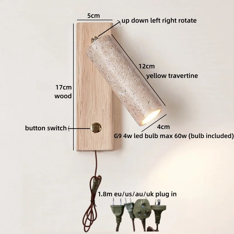 Axyaa LED Wall Light Indoor Up Down Rotate Yellow Travertine Wood Reading Lamp