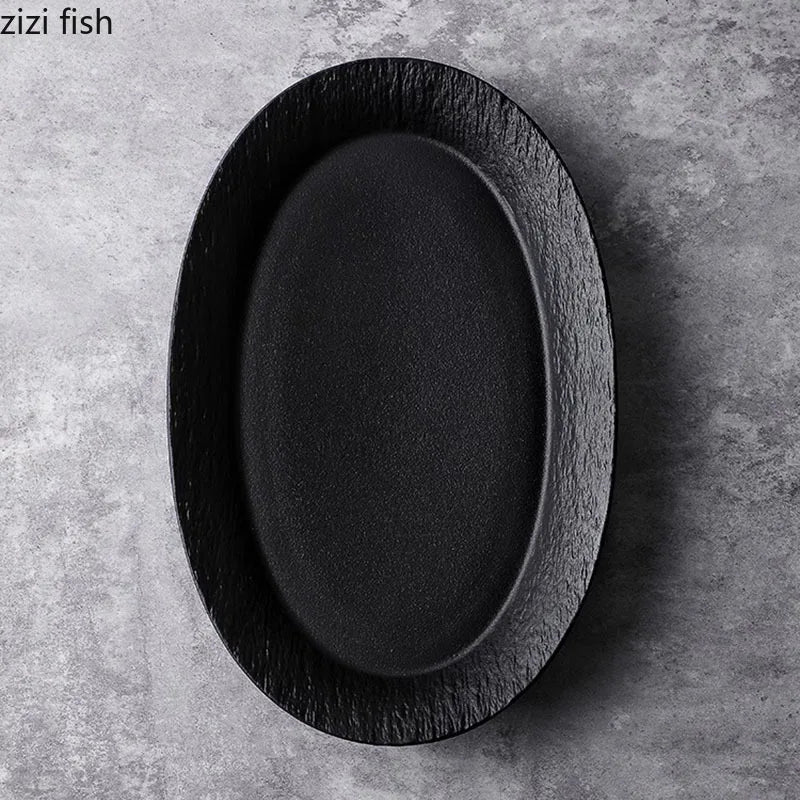 Axya Rock Texture Ceramic Fish Plate Salad Pasta Sushi Restaurant Tableware