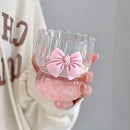 Axyaa Striped Glass Coffee Mug with Bow Decor - Delicate & Elegant Tea Cup