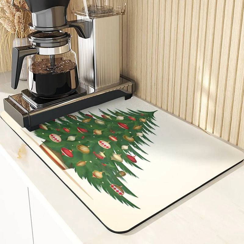 Axyaa Christmas Tree Printed Kitchen Drying Mat