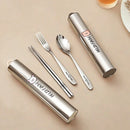 Axyaa Stainless Steel Dinnerware Set in Portable Box - Student Reusable Tableware