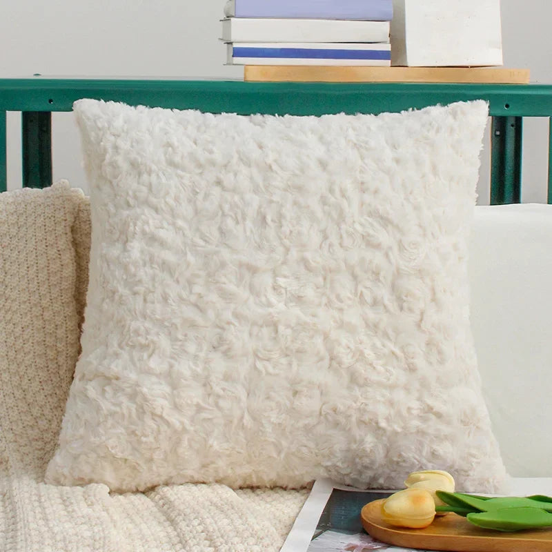 Axyaa White/Pink 45x45 Plush Cushion Cover for Living Room Sofa Couch Office