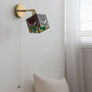 Axyaa Glass LED Wall Lights Pull Chain Switch Tiffany Style Bedside Lamp