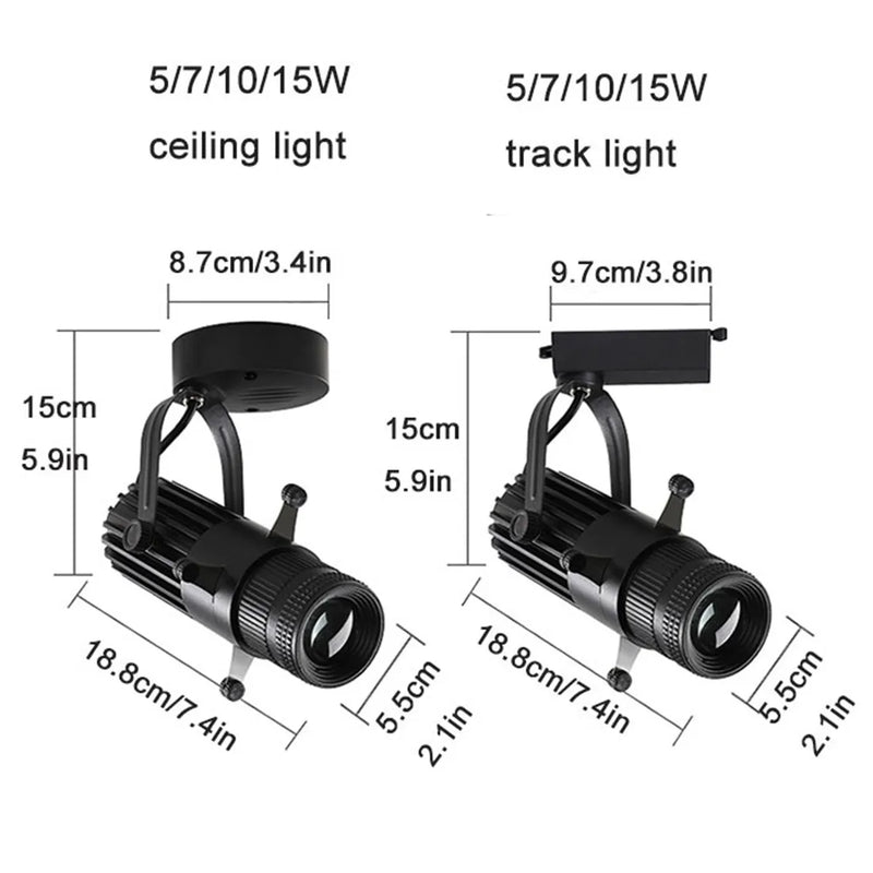 Axyaa Adjustable Aperture LED Ceiling Spotlight, 5/7/10/15W COB Track Lighting for Commercial Settings