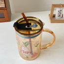 Axyaa Bunny Glass Cup with Lid and Straw: Kawaii Milk Beer Wine Drinking Glasses