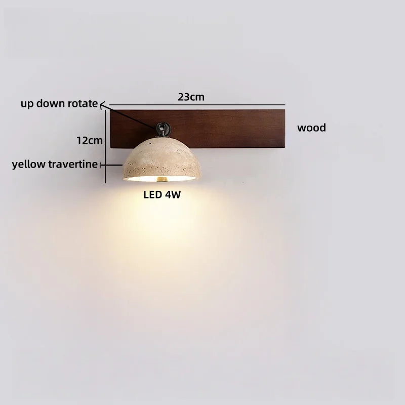 Axyaa White Glass LED Wall Sconce Lamp Yellow Travertine Stone Mirror Light