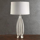 Axyaa Glass Floor Lamp with LED Light and Fabric Shade for Bedroom and Living Room