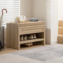 Axyaa Rattan Shoe Bench with Storage Drawer and Linen Seat Cushion