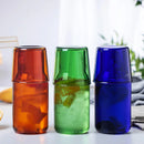 Axyaa Glass Water Carafe and Cup Set - 450ml/15oz Blue Amber Green Glass Pitcher Tumbler