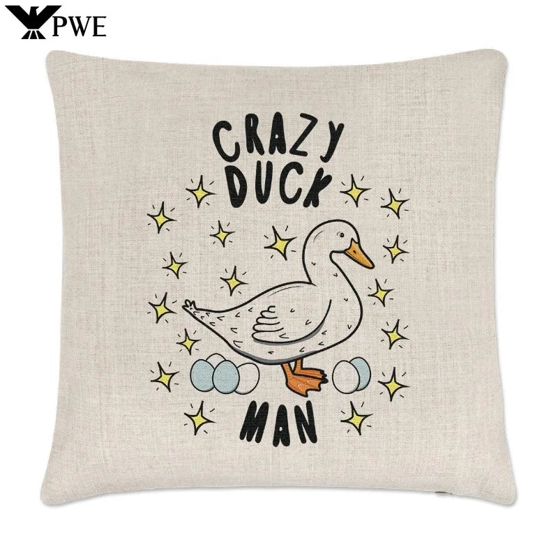 Axyaa Crazy Duck Man Linen Cushion Cover - Fun Animal Pet Design
