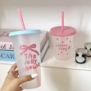 Axyaa Cute Plastic Water Cup with Lid and Straw, Large Capacity, Reusable