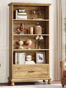 Axyaa 6-Shelf Bookcase with Drawer: 71 Inch Tall, Solid Wood Legs, 6-Tier Open Display