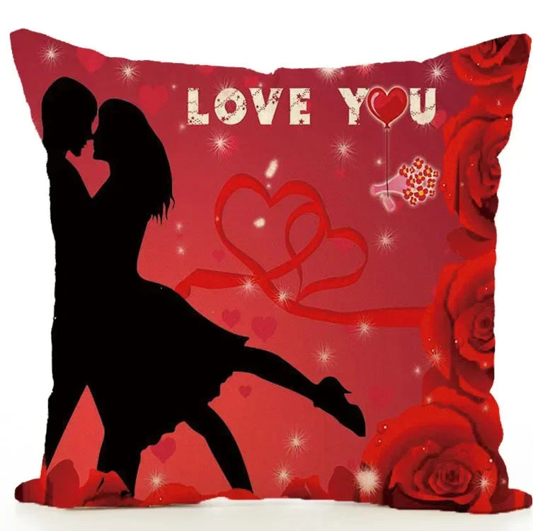 Axyaa Cartoon Couple Linen Pillowcase: Cute Room Decor & Valentine's Day Gift