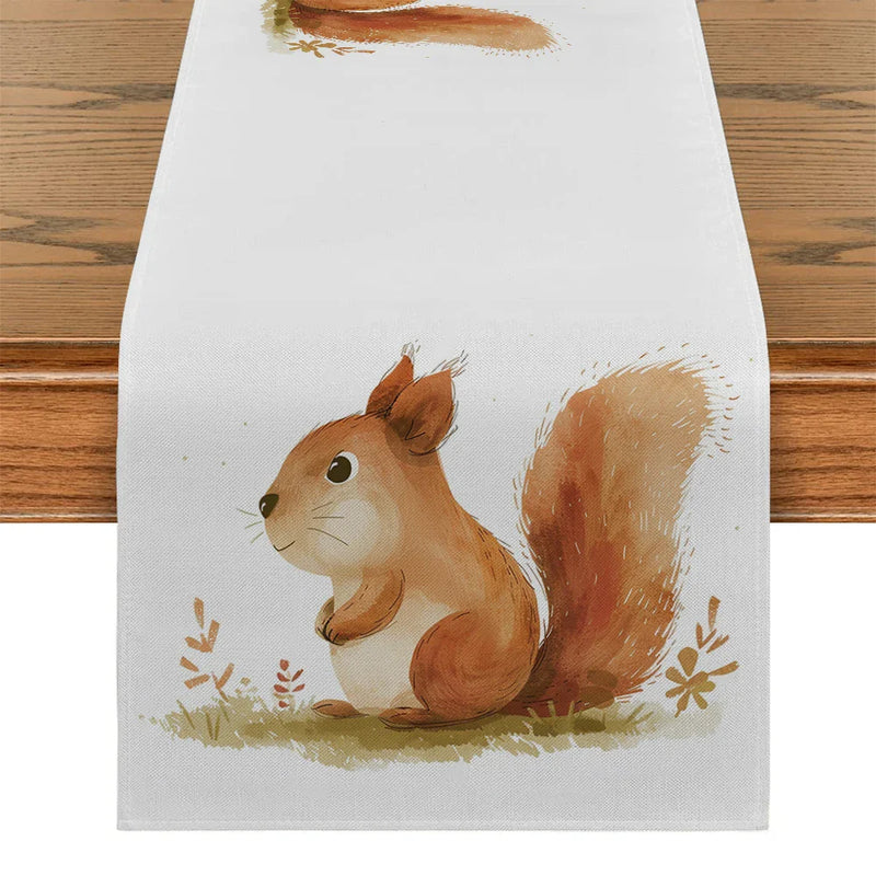 Axyaa Squirrel Cartoon Table Runner for Dining and Holiday Parties