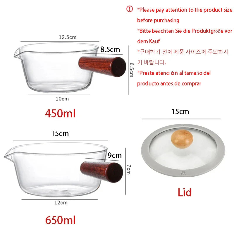 Axya 650ml Red Wooden Handle Glass Milk Pot With Lid & Non-Stick Coating