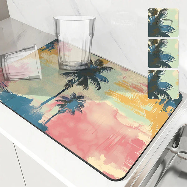 Axyaa Tropical Plants Coffee Cup Drying Mat Non-slip Absorbent Mat for Kitchen Counter