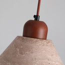 Yellow Travertine Walnut Wood Pendant Light by Axyaa: Wabi Sabi Style Circular Chandelier